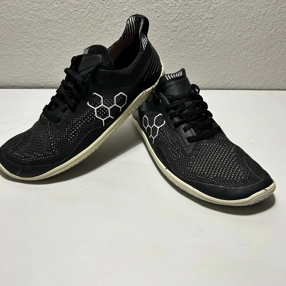 Vivobarefoot Geo Racer Knit Mens US 8 EU 41 Black Running Shoes 302054-01